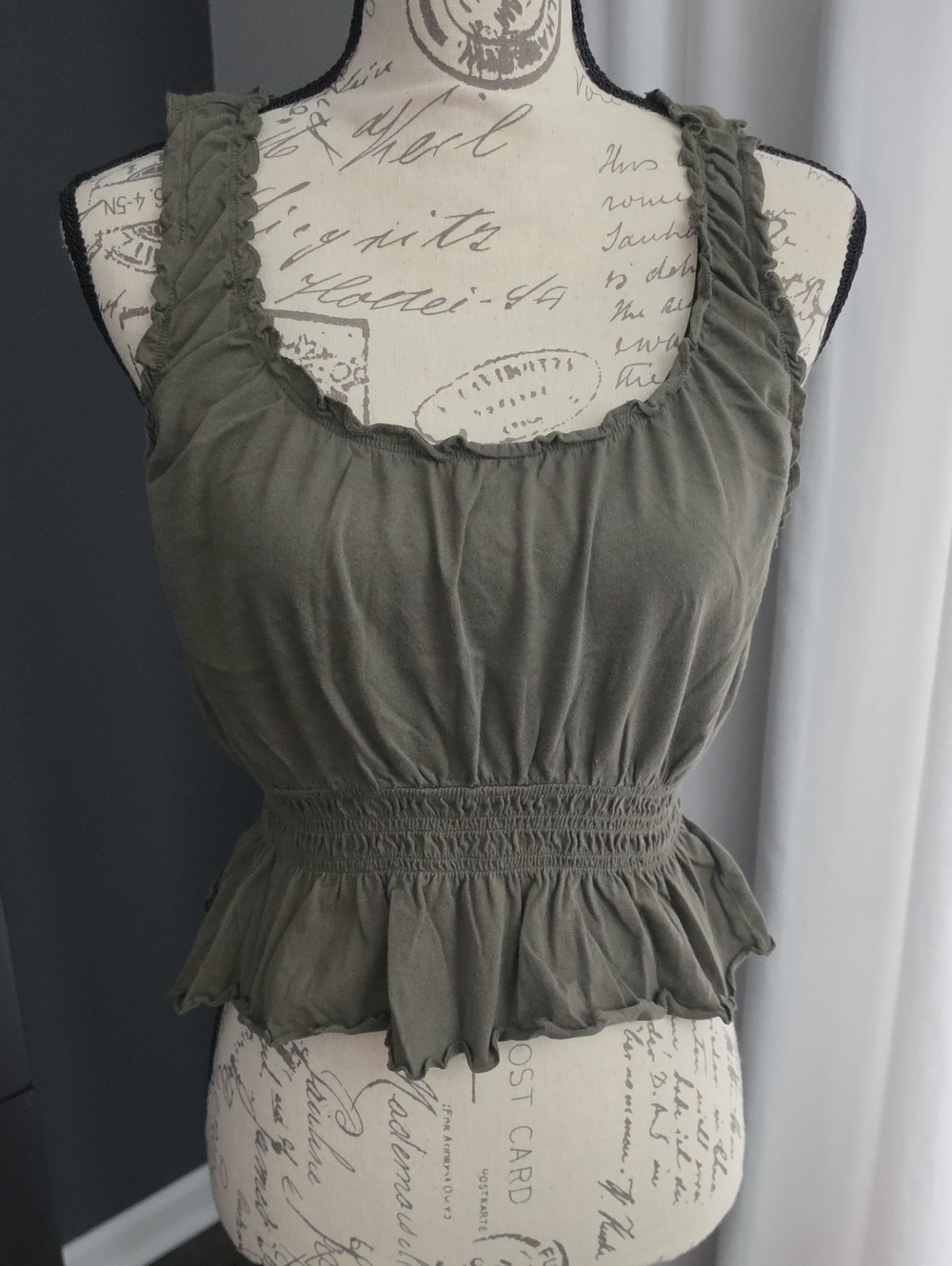American Eagle Outfitters Olive Green Smocked Peplum Tank
